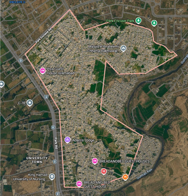 Map showing Kuri Gas Services delivery coverage in Chatta Bakhtawar, Islamabad