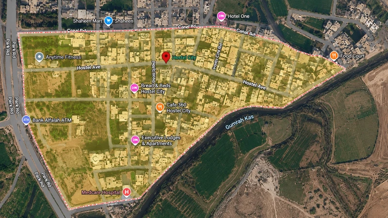 Map showing Kuri Gas Services delivery coverage in Hostel City, Islamabad