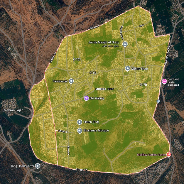 Map showing Kuri Gas Services delivery coverage in Mohra Noor, Islamabad