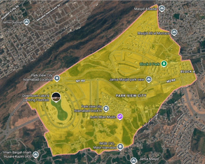 Map showing Kuri Gas Services delivery coverage in Park View City, Islamabad