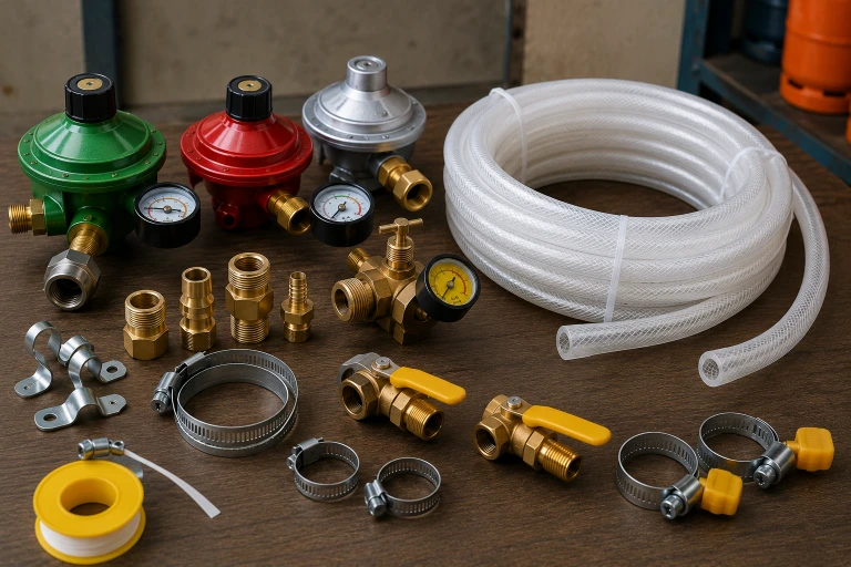 Regulators, pipes and accessories